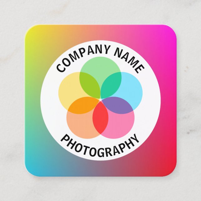 Tarjeta De Visita Cuadrada Flor de filtro - Gradiente Y,M,B,R, (Anverso)