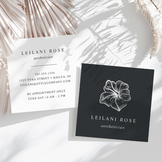 Tarjeta De Visita Cuadrada Flor de Hibiscus Tropical Plata Elegante (Subido por el creador)