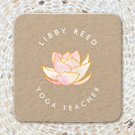 Tarjeta De Visita Cuadrada Flor de loto acuarela Profesor de Yoga