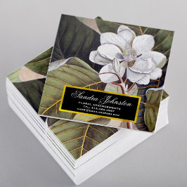 Tarjeta De Visita Cuadrada Flor de Magnolia blanca Vintage Botánico