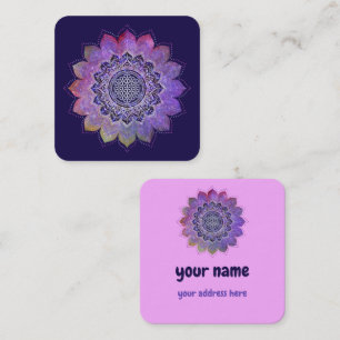 Tarjeta De Visita Cuadrada Flor De Vida - Espacio De Galaxia De Estilo Vintag