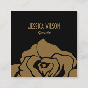 Tarjeta De Visita Cuadrada Flor dorada negra moderna y de moda