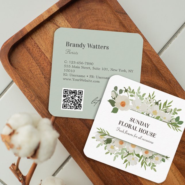 Tarjeta De Visita Cuadrada Flor Foliage Bouquet Feminine (Flower Foliage Bouquet Feminine Square Business Card)