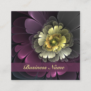 Tarjeta De Visita Cuadrada Flor Fractal Gris Purpura Moderna Abstracta
