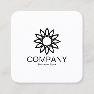 Tarjeta De Visita Cuadrada Flor geométrica 01 - Negro en cuadrado blanco