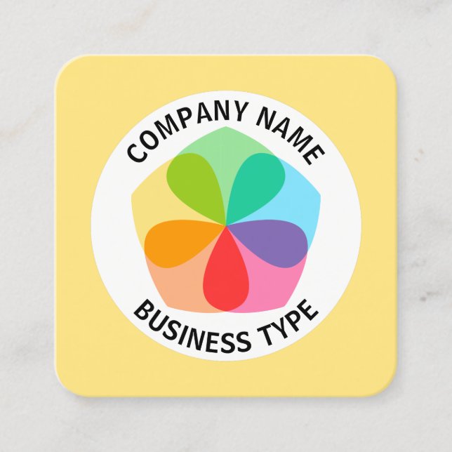 Tarjeta De Visita Cuadrada Flor geométrica - amarillo pálido #FFE67F (Anverso)