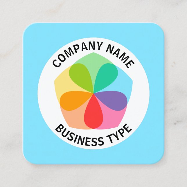 Tarjeta De Visita Cuadrada Flor geométrica - Azul pálido #7FE6FF (Anverso)