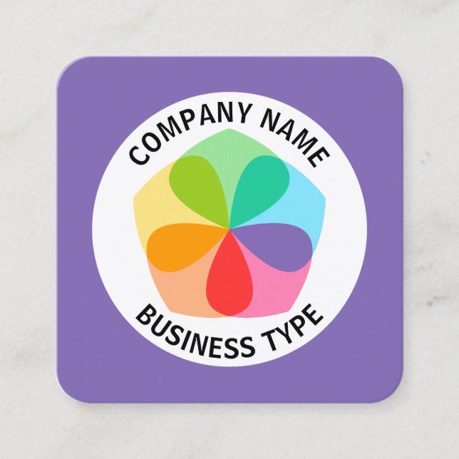 Tarjeta De Visita Cuadrada Flor geométrica - Púrpura #7F66B2 (Anverso)