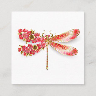 Tarjeta De Visita Cuadrada Flor libélula con sakura de joyas