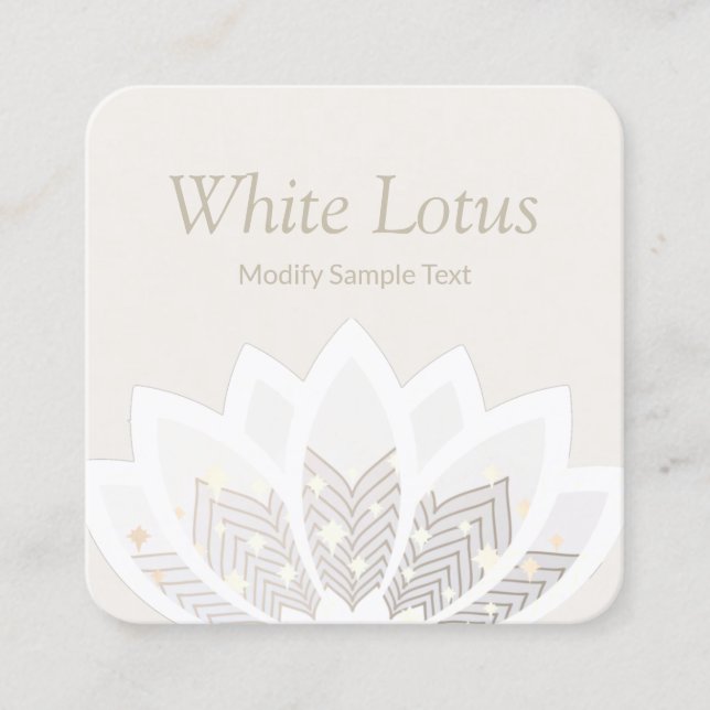 Tarjeta De Visita Cuadrada Flor Lotus blanca y caprichosa (Anverso)