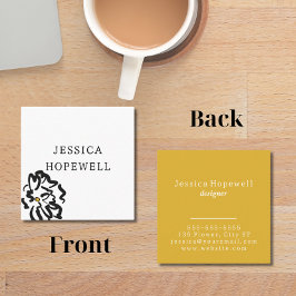 Tarjeta De Visita Cuadrada Flor Minimalista moderna en blanco y negro