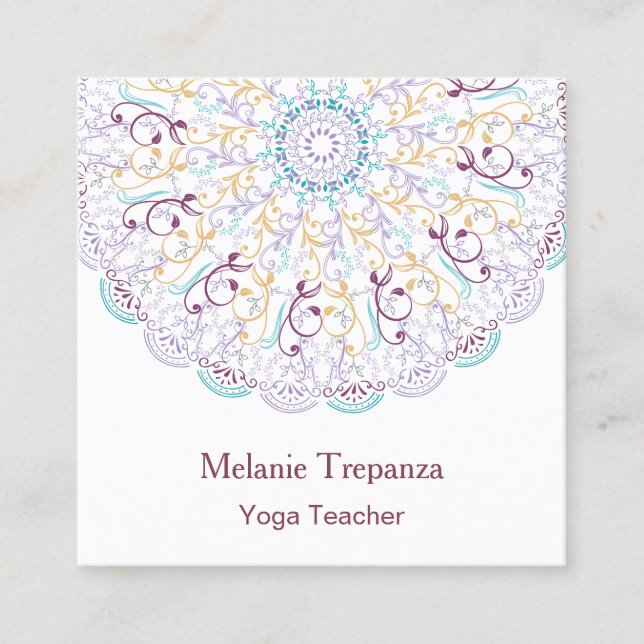 Tarjeta De Visita Cuadrada Flor pacífica Mandala meditación yoga (Anverso)