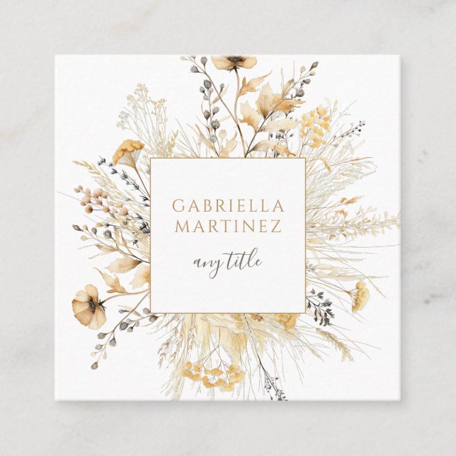 Tarjeta De Visita Cuadrada Flor silvestre Boho Cream Terracotta (Anverso)