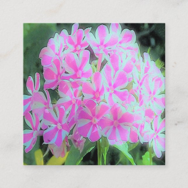 Tarjeta De Visita Cuadrada Flor torcida de menta blanca y rosa caliente (Anverso)