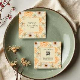 Tarjeta De Visita Cuadrada Flor verde suave amarillo