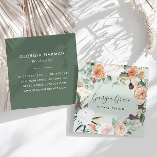 Tarjeta De Visita Cuadrada Flora acuarela de Boho Blooms