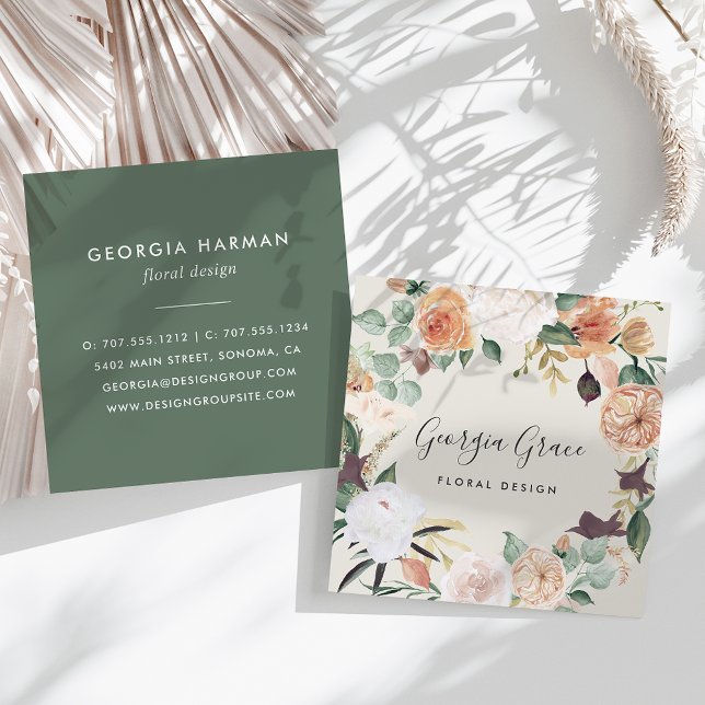 Tarjeta De Visita Cuadrada Flora acuarela de Boho Blooms (Subido por el creador)