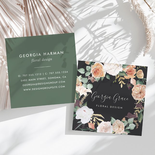 Tarjeta De Visita Cuadrada Flora acuarela de Boho Blooms (Subido por el creador)