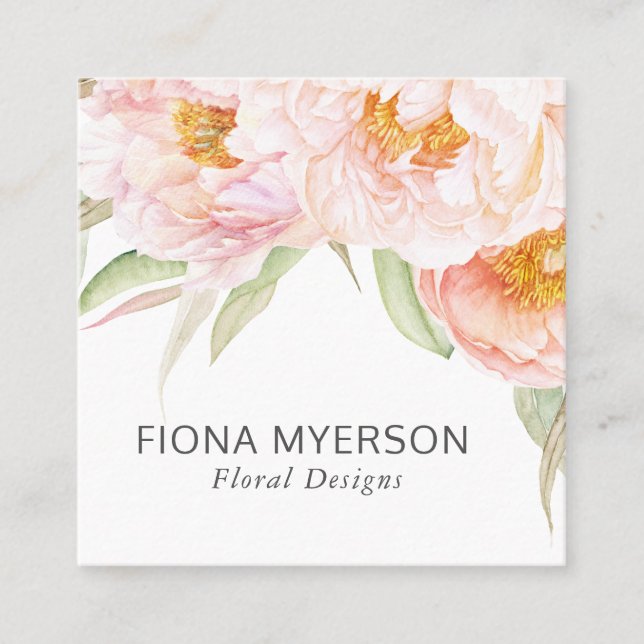 Tarjeta De Visita Cuadrada Flora acuarela de tonos rosados (Anverso)
