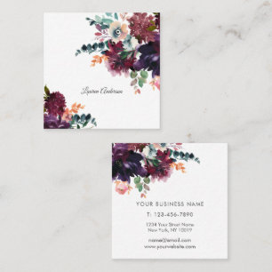 Tarjeta De Visita Cuadrada Floral acuarela de Burdeos y ciruela