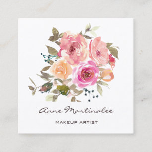 Tarjeta De Visita Cuadrada Floral acuarela de maquillaje artístico 