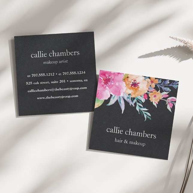 Tarjeta De Visita Cuadrada Floral acuarela pintada | Negro (Subido por el creador)