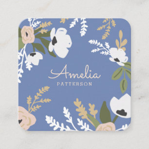 Tarjeta De Visita Cuadrada Floral azul