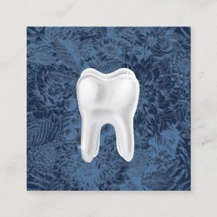 Tarjeta De Visita Cuadrada Floral azul de la clínica dental blanca del dient