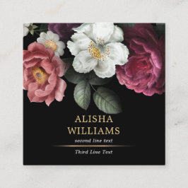 Tarjeta De Visita Cuadrada Floral Black Gold para empresas de lujo
