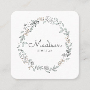 Tarjeta De Visita Cuadrada Floral blanco