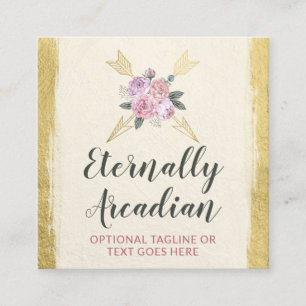 Tarjeta De Visita Cuadrada Floral bohemiana ruidosa arroja oro social