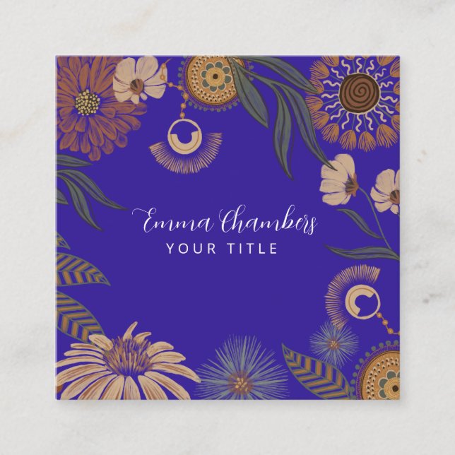 Tarjeta De Visita Cuadrada Floral Boho Oscuro (Anverso)