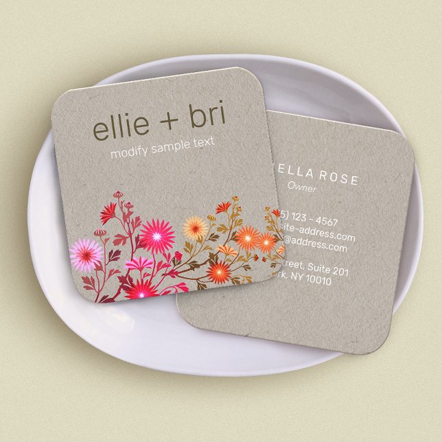 Tarjeta De Visita Cuadrada Floral Boho Wildflowers Kraft Business Card (Subido por el creador)
