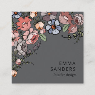 Tarjeta De Visita Cuadrada Floral Boho y gris oligoso