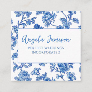 Tarjeta De Visita Cuadrada Floral Chinoiserie azul