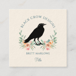 Tarjeta De Visita Cuadrada Floral Cuervo Negro