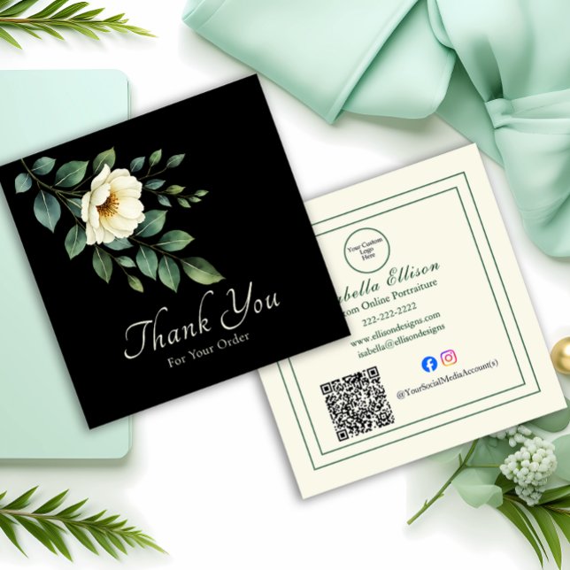 Tarjeta De Visita Cuadrada Floral Custom Business "Thank You" Insert Card (Subido por el creador)