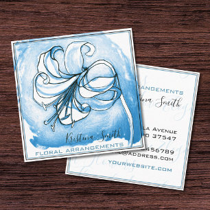 Tarjeta De Visita Cuadrada Floral de Blue & White Lily
