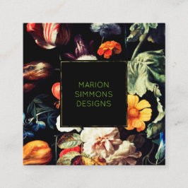 Tarjeta De Visita Cuadrada Floral de época pintada en Black Square Business