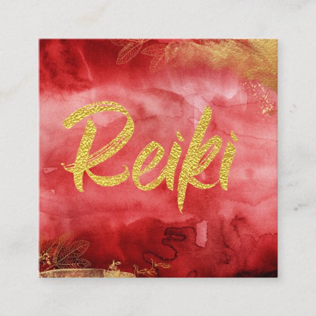 Tarjeta De Visita Cuadrada *~* Floral Gold Burgundy Healer Reiki Energy (Anverso)