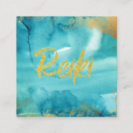 Tarjeta De Visita Cuadrada *~* Floral Gold Healthy Aqua Reiki Energy