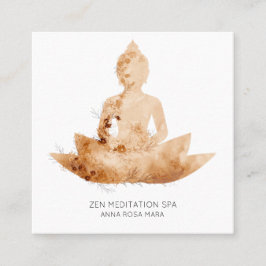 Tarjeta De Visita Cuadrada *~* Floral Lotus Buddha Meditation QR AP33 Peach