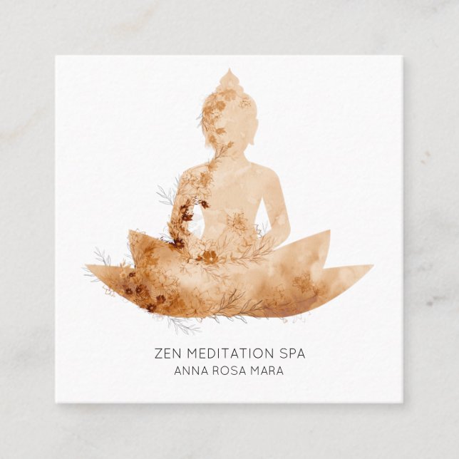 Tarjeta De Visita Cuadrada *~* Floral Lotus Buddha Meditation QR AP33 Peach (Anverso)