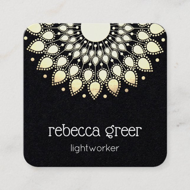 Tarjeta De Visita Cuadrada Floral Lotus Mandala Energy Healer (Anverso)