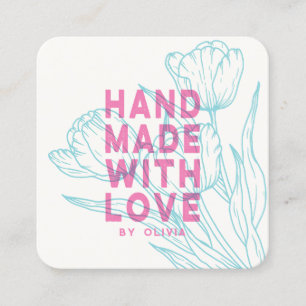 Tarjeta De Visita Cuadrada Floral Moderna Hecha a Mano Con Amor Pequeña Empre