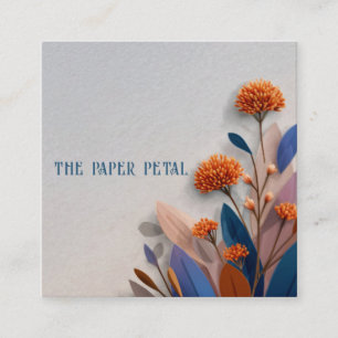 Tarjeta De Visita Cuadrada Floral Moderno Naranja Índigo Azul Dimensional