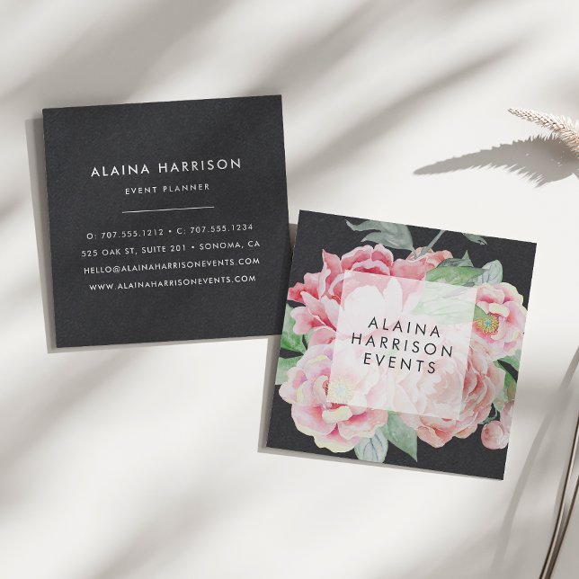Tarjeta De Visita Cuadrada Floral negra elegante (Subido por el creador)