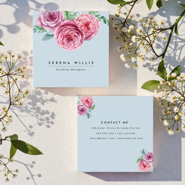 Tarjeta De Visita Cuadrada Floral Pastel Rosa Azul Salón Belleza  (Subido por el creador)