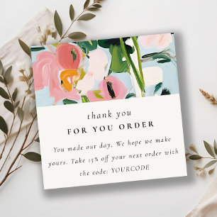 Tarjeta De Visita Cuadrada Floral Pintada Azul Rosa Boho Gracias Por El Orden