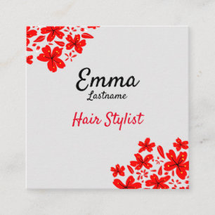 Tarjeta De Visita Cuadrada Floral roja